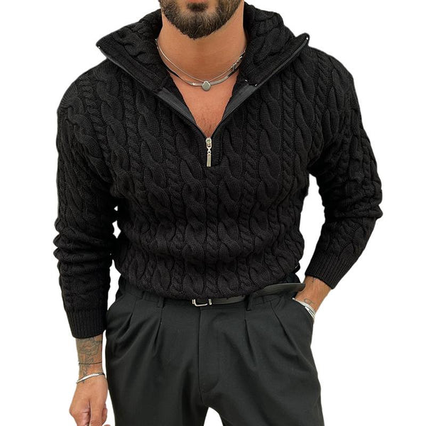 Men's Retro Casual Solid Color Lapel Zipper Sweater 81804876TO