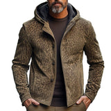 Men's Vintage Casual Leopard Print Hooded Button Jacket 95027638TO