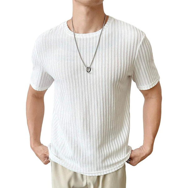 Men's Solid Striped Round Neck Short Sleeve T-shirt 83001720Z