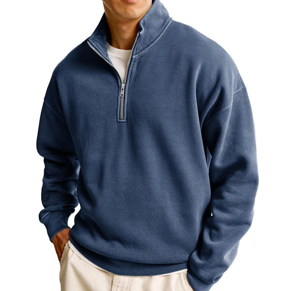 Men's Solid Loose Stand Collar Long Sleeve Casual Sweatshirt 86742073Z