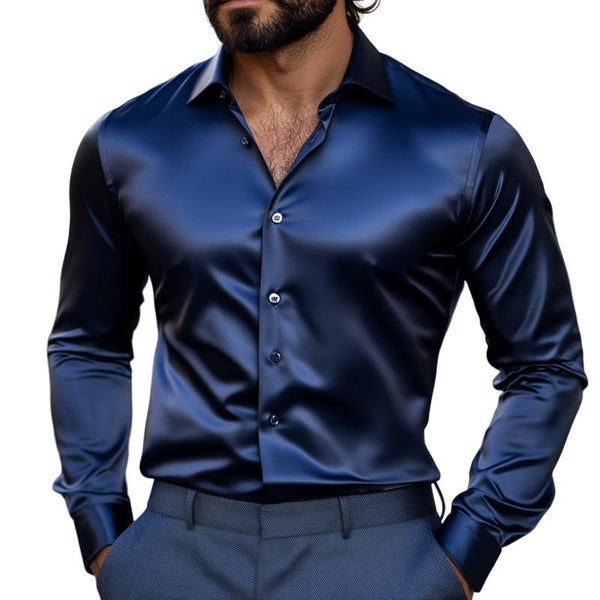 Men's Vintage Classic Slim Fit Satin Long Sleeve Shirt 47537068K