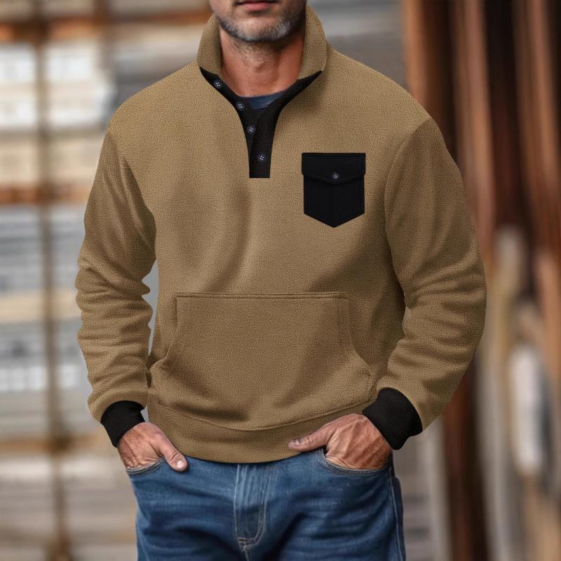 Men's Casual Polar Fleece Stand Collar Kangaroo Pocket Tactical Sweatshirt 93397847M