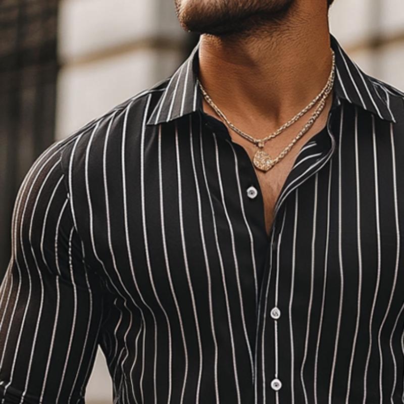 Men's Retro Casual Striped Lapel Long Sleeve Shirt 00084509TO