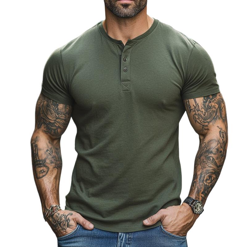 Men's Vintage Casual Henley Neck Short Sleeve T-Shirt 50167840TO