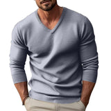 Men's Solid Color V-neck Long-sleeved T-shirt 59954732X