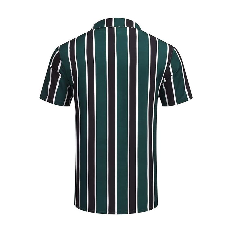 Men's Striped Lapel Short Sleeve Beach Shirt 20005704Z