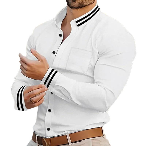 Men's Casual Retro Simple Lapel Long Sleeve Shirt 12236330TO