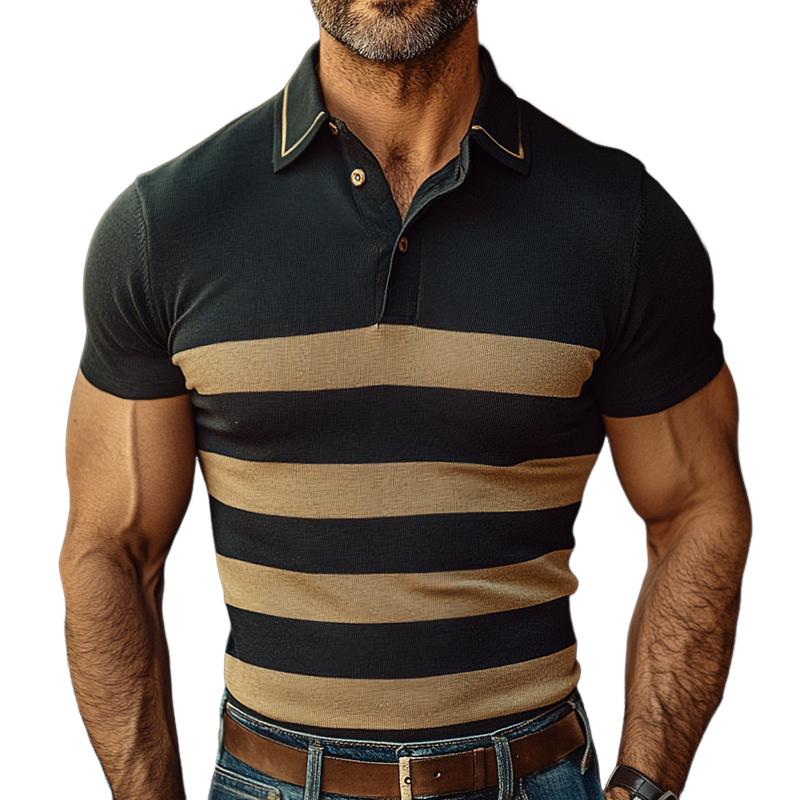 Men's Retro Casual Striped Print Short-sleeved Polo Shirt 42850211TO