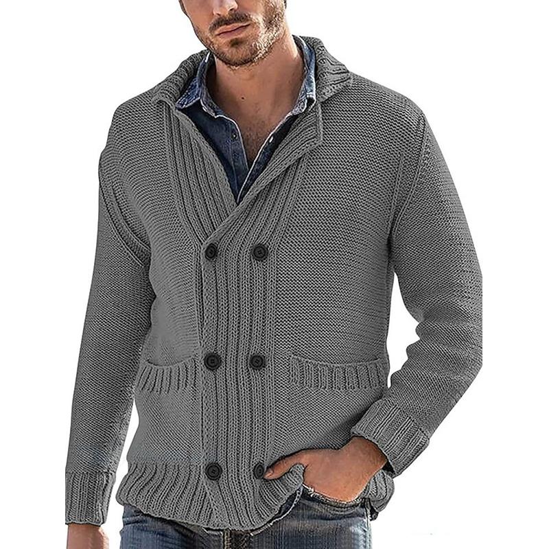 Men's Solid Double Breasted Pockets Knit Casual Cardigan 17917031Z