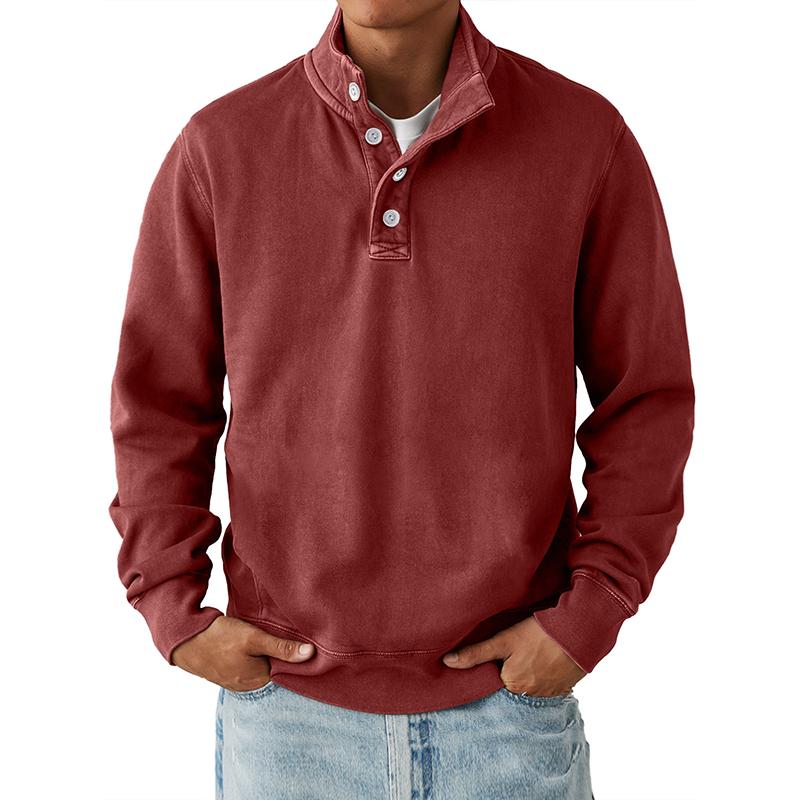 Men's Solid Color Buttons Stand Collar Long Sleeve Sweatshirt 16820752Z