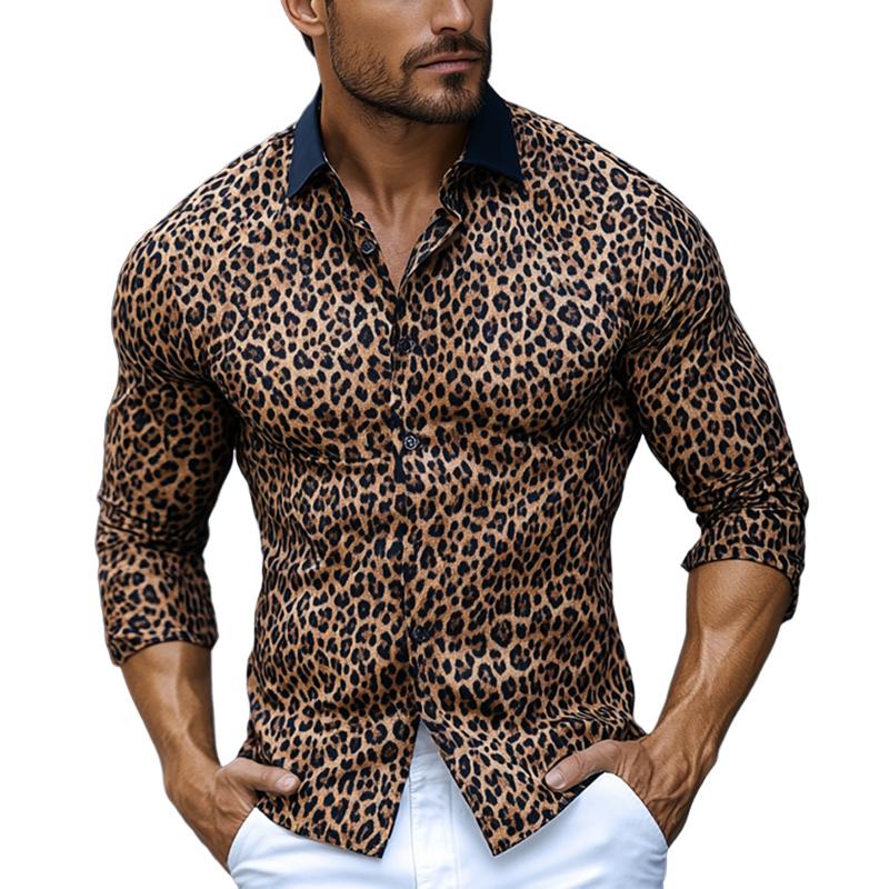 Men's Vintage Leopard Print Long Sleeve Shirt 62007275U