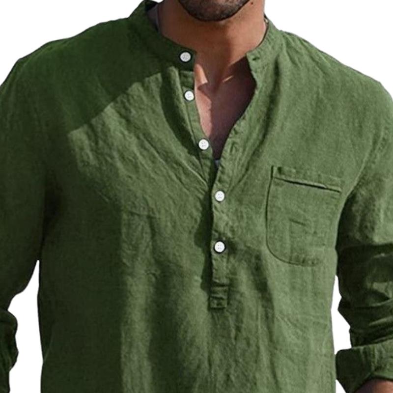 Men's Casual Solid Color Long Sleeve Henley Shirt 76711141F