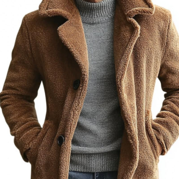 Men's Casual Solid Lambswool Lapel Single Breasted Mid-Length Coat 89224334Y