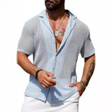 Men's Casual Solid Color Breathable Short-Sleeved Knitted Shirt 86296626M