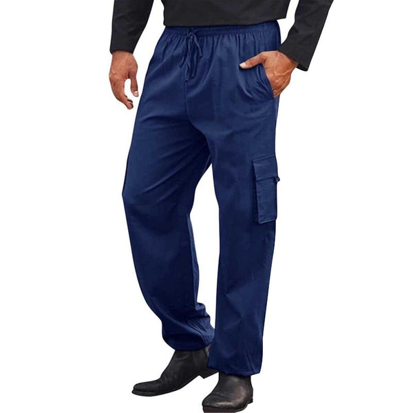 Men's Solid Linen Multi-pocket Elastic Waist Casual Trousers 85031210Z