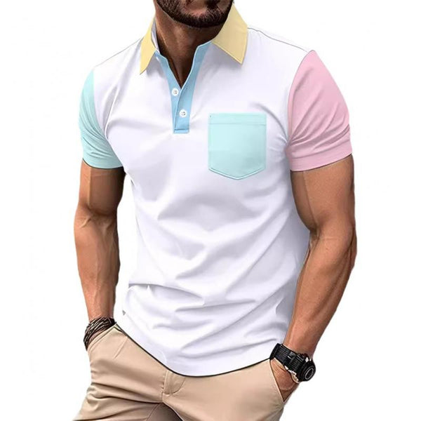 Men's Casual Contrast Lapel Short Sleeve Polo Shirt 53052178M