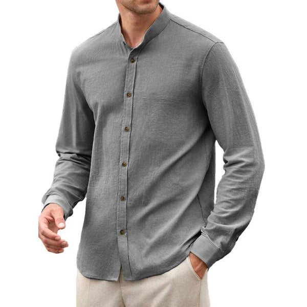 Men's Casual Solid Color Stand Collar Long Sleeve Shirt 13279136Y