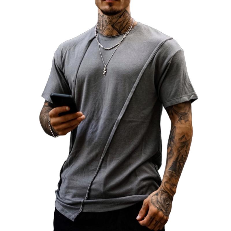 Men's Casual Trendy Stitching Round Neck Short-sleeved T-shirt 32163665TO
