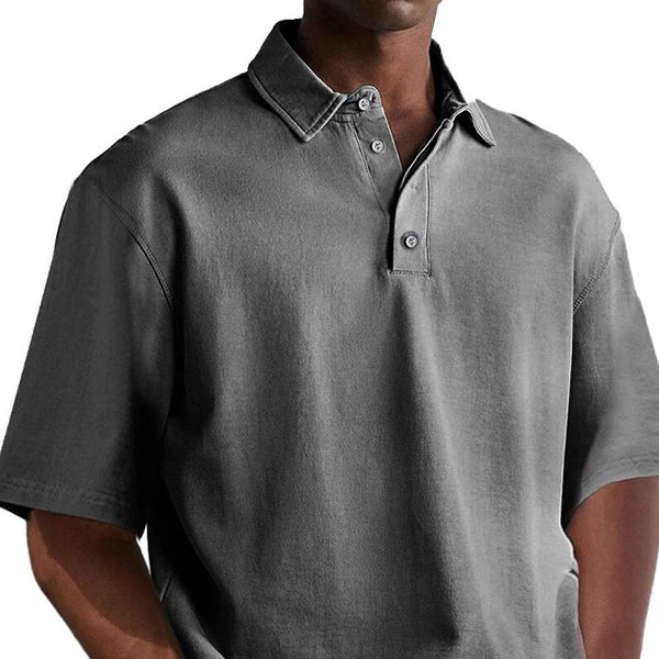 Men's Solid Loose Lapel Short Sleeve Polo Shirt 82336981Z