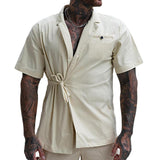 Men's Solid Color Casual Lace-up Short Sleeve Shirt 62457280X