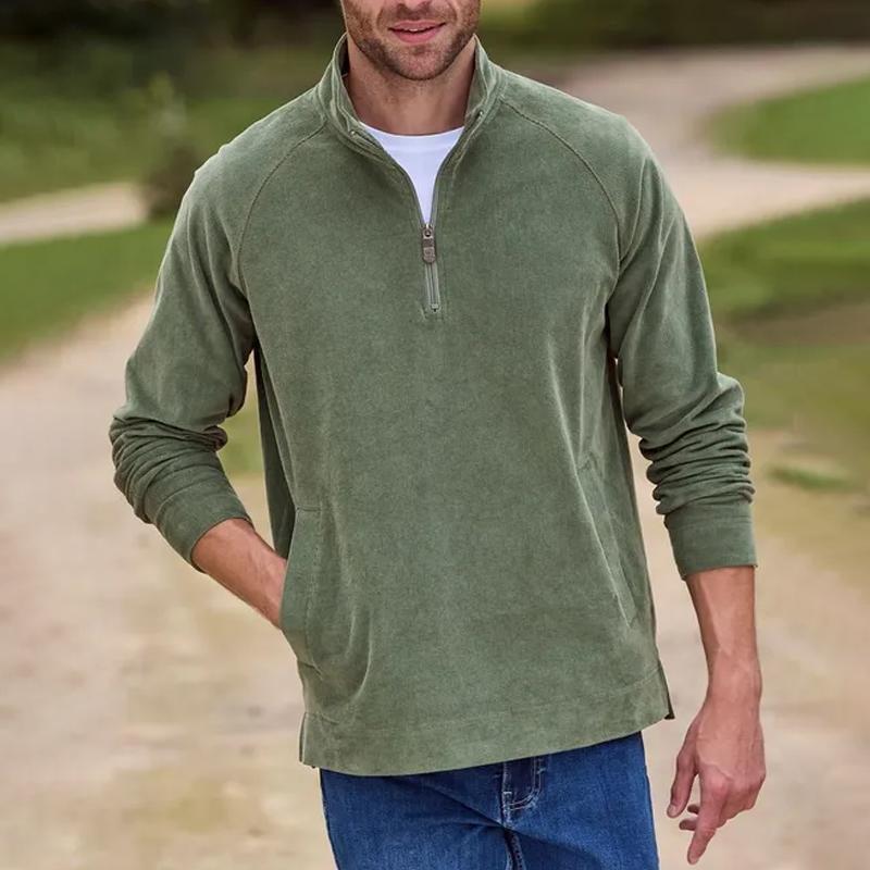 Men's Fashion Solid Color Stand Collar Raglan Sleeve Casual Sweatshirt 41276551Z