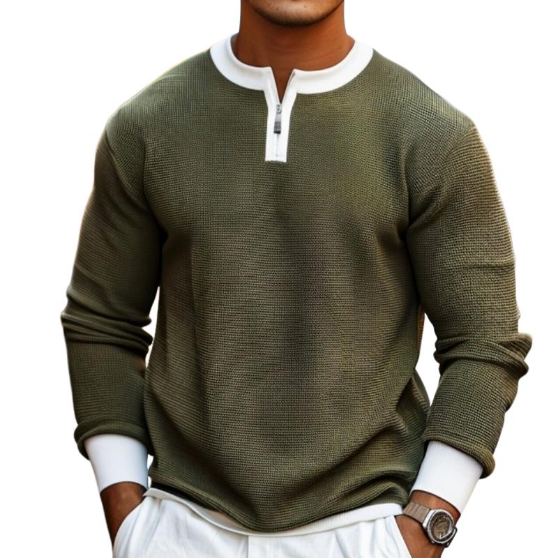 Men's Colorblock Zipper Crewneck Casual Sweater 95440001Y