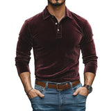 Men's Vintage Velvet Lapel Slim Fit Long Sleeve Polo Shirt 60403746M