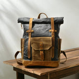 Men's Vintage Contrast Waterproof Canvas Multi-Pocket Backpack 05291124Y