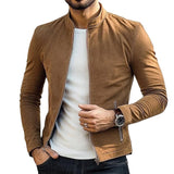 Men's Solid Suede Stand Collar Zip-Up Jacket 55369231X