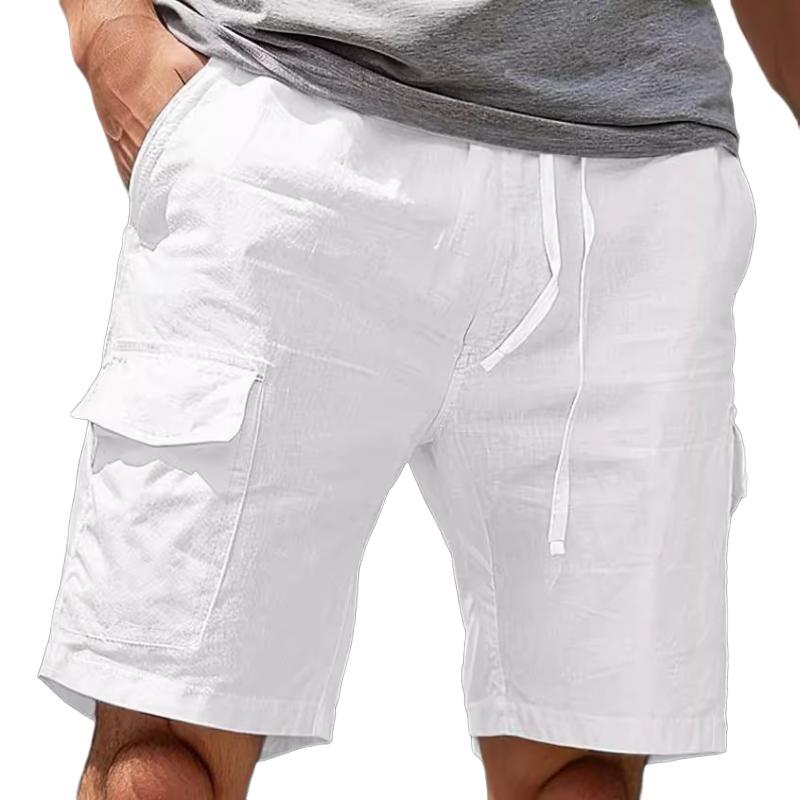 Short de plage droit décontracté en coton et lin pour homme, à poches multiples, 37478281M