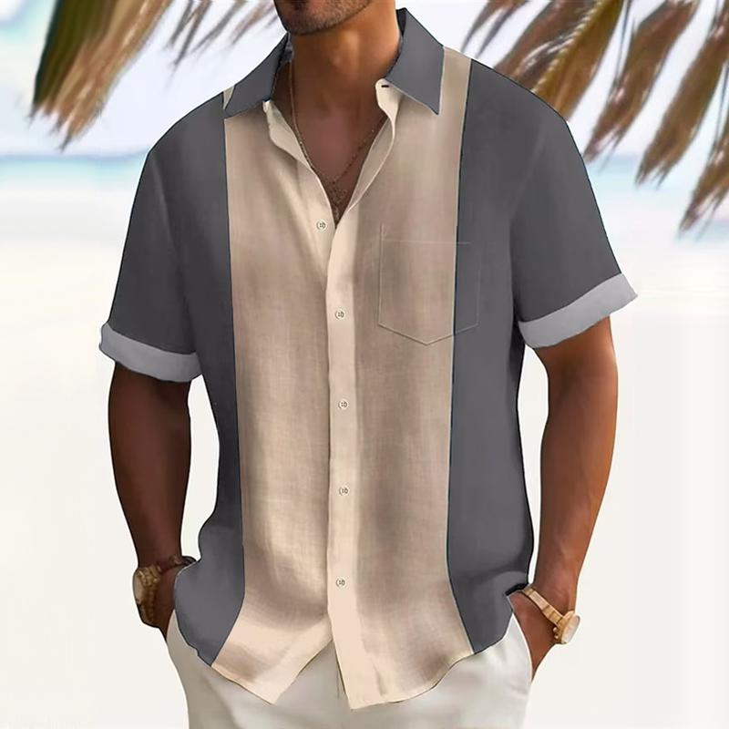 Men's Colorblock Lapel Short Sleeve Casual Shirt 69793022Z