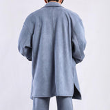 Men's Solid Color Suede Lapel Single Breasted Mid-length Coat 77928765Z