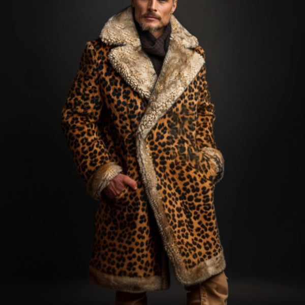 Men's Mid-length Leopard Print Warm Coat 03593046F