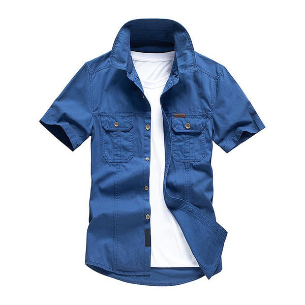 Men's Lapel Short Sleeve Breast Pockets Cargo Shirt 95203608Z