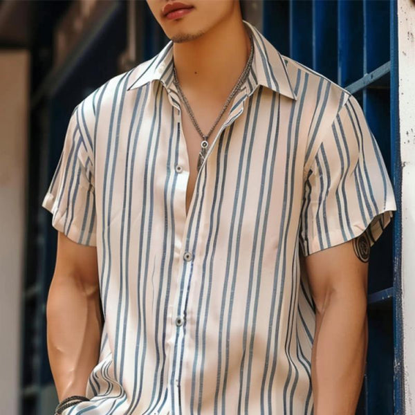 Men's Casual Striped Print Short Sleeve Shirt 52887614Y