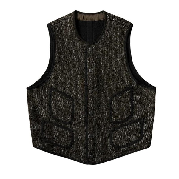 Men's Vintage Contrast Color Hemming Single Breasted Loose Vest 43566741M