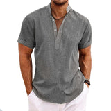 Men's Solid Stand Collar Short Sleeve Casual Shirt 42460560Z