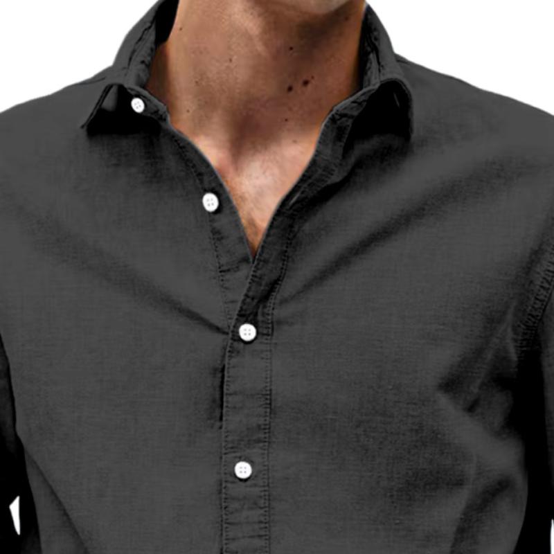 Men's Casual Cotton and Linen Lapel Long Sleeve Shirt 38377396Y