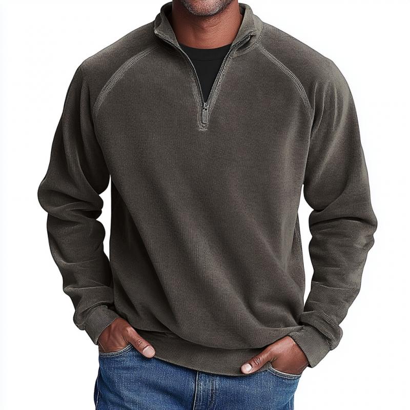 Men's Vintage Corduroy Half-Zip Raglan Sleeves Sweatshirt 99185634Y