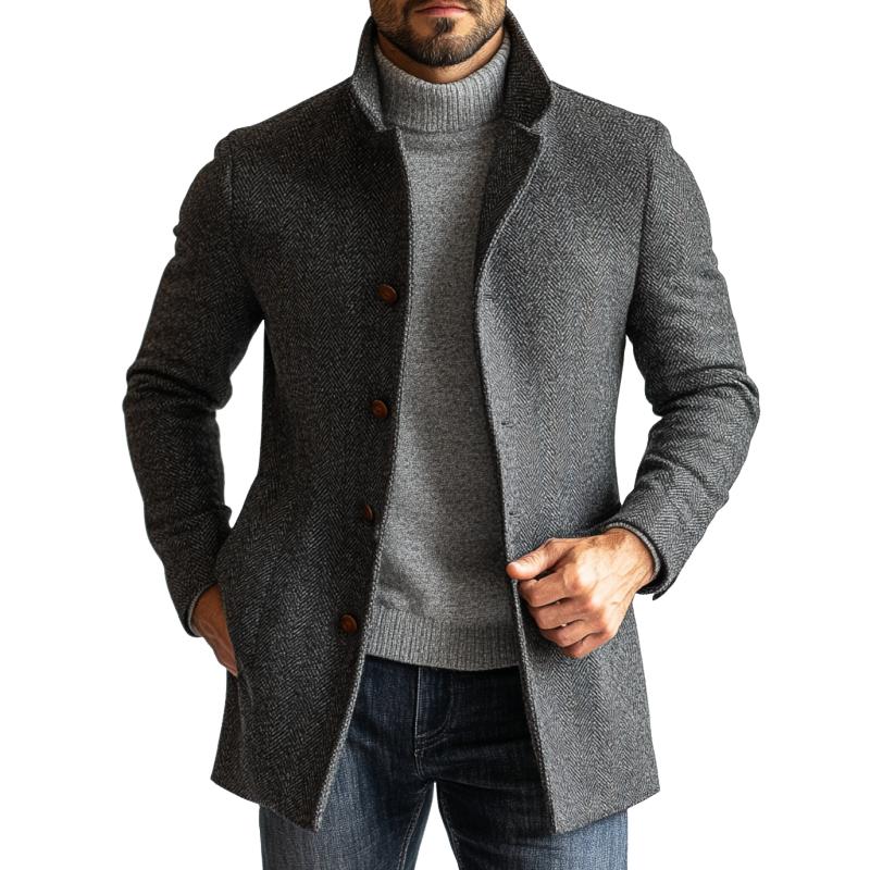 Manteau mi-long en laine à chevrons rétro pour homme 25755149Y