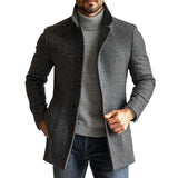 Men's Retro Herringbone Woolen Single-Breasted Mid-Length Coat 25755149Y