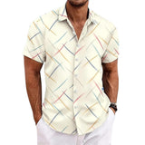 Men's Striped Feather Print Short Sleeve Button-Down Shirt 14777264X
