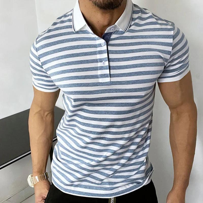 Men's Casual Retro Striped Print Polo Shirt 22453778TO