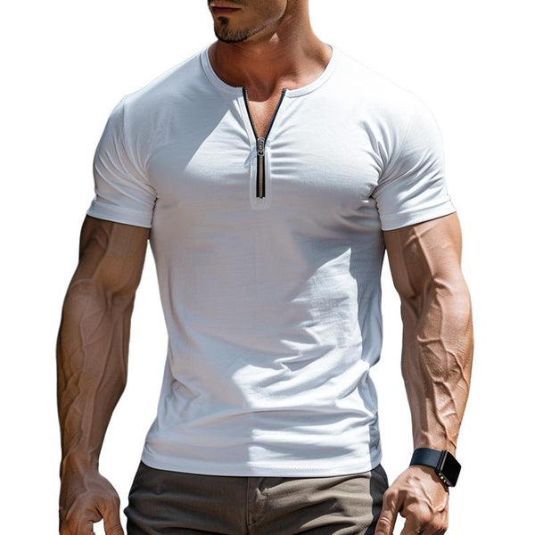 Men's Casual Cotton Blend Zip Collar Slim Fit Short Sleeve T-Shirt 63959243M