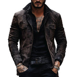 Men's Vintage Distressed Suede Lapel Chest Pocket Single Breasted Jacket 11201799Z