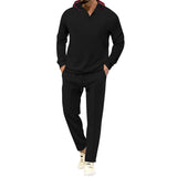 Men's Casual Waffle Patchwork Loose Hoodie Sports Pants Set 55791566M