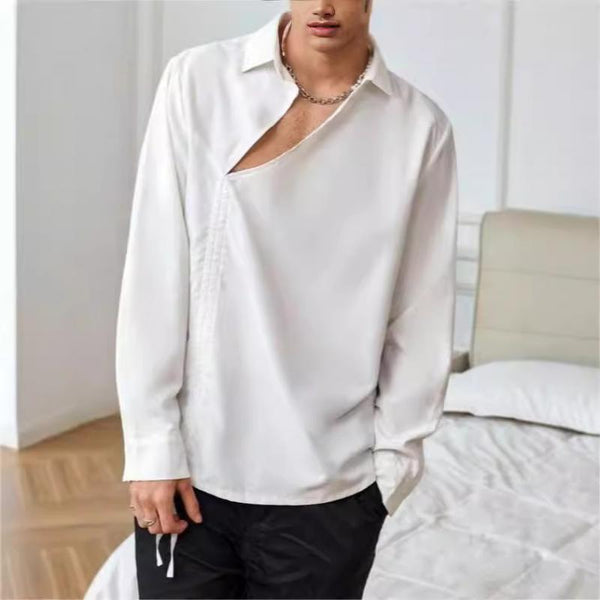 Men's Casual Loose Lapel Long-sleeved Lace-up Shirt 69535643M