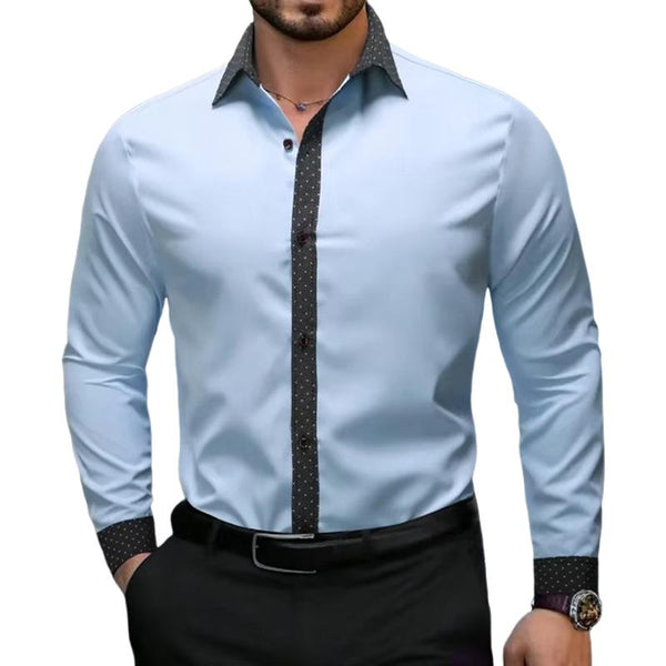 Men's Contrast Color Casual Lapel Long Sleeve Shirt 78820983X