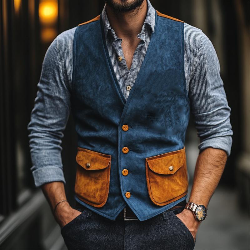 Men's Classic Casual Contrast Suede Vest 60751370K