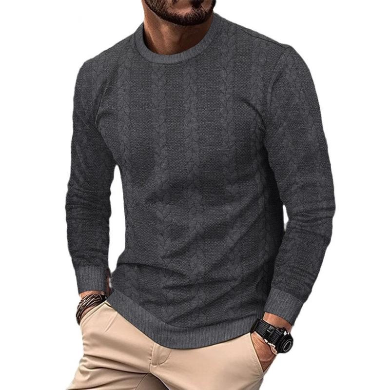 Men's Casual Solid Color Round Neck Jacquard Long Sleeve T-Shirt 58472549M